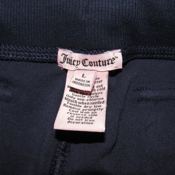 JUICY COUTURE CROP NAVY BLUE TERRY CLOTH SWEAT PANTS-LOGO ON FRONT-TIE WAIST-LG - Picture 10 of 10